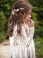 Celebratory A-line Jewel Long Sleeves Floor-Length Lace Flower Girl Dress With Bowknot