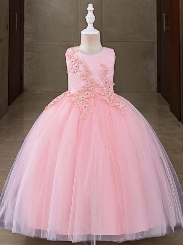 Ball-Gown Princess Adorable Scoop Sleeveless Ankle-Length Tulle Flower Girl Dress