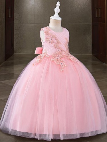 Ball-Gown Princess Adorable Scoop Sleeveless Ankle-Length Tulle Flower Girl Dress