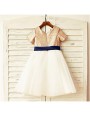 A-line Princess Scoop Charming Short Sleeves Tea-Length Tulle Flower Girl Dress With Sequins