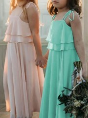 Empire Spaghetti Straps Delightful Sleeveless Floor-Length Chiffon Flower Girl Dress With Ruffles