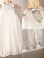 A-line Scoop Sleeveless Ankle-Length Dreamy Lace Flower Girl Dress