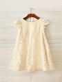 A-line Scoop Short Sleeves Delightful Tea-Length Lace Flower Girl Dress