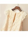 A-line Scoop Short Sleeves Delightful Tea-Length Lace Flower Girl Dress