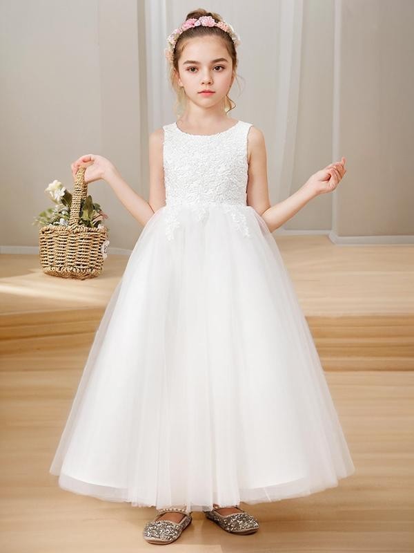 A-line Princess Scoop Sleeveless Ankle-Length Innocent Tulle Flower Girl Dress