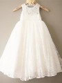 A-line Scoop Sleeveless Ankle-Length Dreamy Lace Flower Girl Dress