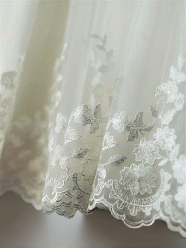 A-line Princess Scoop Short Sleeves Tea-Length Tulle Angelic Flower Girl Dress With Lace