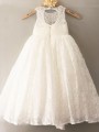 A-line Scoop Sleeveless Ankle-Length Dreamy Lace Flower Girl Dress