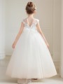 Lovely Ball-Gown Princess Scoop Short Sleeves Ankle-Length Tulle Flower Girl Dress