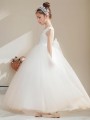 Lovely Ball-Gown Princess Scoop Short Sleeves Ankle-Length Tulle Flower Girl Dress