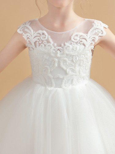 Lovely Ball-Gown Princess Scoop Short Sleeves Ankle-Length Tulle Flower Girl Dress