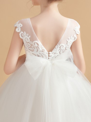 Lovely Ball-Gown Princess Scoop Short Sleeves Ankle-Length Tulle Flower Girl Dress