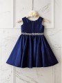 A-line Dainty Scoop Sleeveless Tea-Length Taffeta Flower Girl Dress With Rhinestone