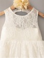 A-line Scoop Sleeveless Ankle-Length Dreamy Lace Flower Girl Dress