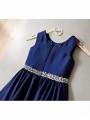 A-line Dainty Scoop Sleeveless Tea-Length Taffeta Flower Girl Dress With Rhinestone