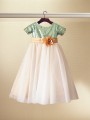 A-line Scoop Enchanting Short Sleeves Tea-Length Sequins Flower Girl Dress With Sequins