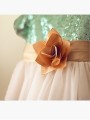 A-line Scoop Enchanting Short Sleeves Tea-Length Sequins Flower Girl Dress With Sequins