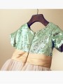 A-line Scoop Enchanting Short Sleeves Tea-Length Sequins Flower Girl Dress With Sequins