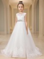 A-line Princess Scoop Sleeveless Sweep Train Whimsical Tulle Flower Girl Dress