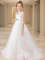 A-line Princess Scoop Sleeveless Sweep Train Whimsical Tulle Flower Girl Dress