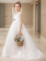 A-line Princess Scoop Sleeveless Sweep Train Whimsical Tulle Flower Girl Dress