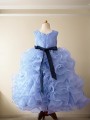 Ball-Gown Scoop Sleeveless Floor-Length Organza Precious Flower Girl Dress With Ruffles