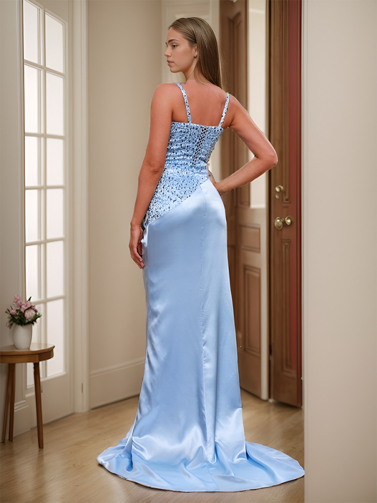 Elegant Sheath/Column Straps Court Train Dress With Slit