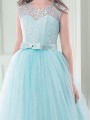 Celebratory Ball-Gown Princess Jewel Sleeveless Floor-Length Tulle Flower Girl Dress With Bowknot