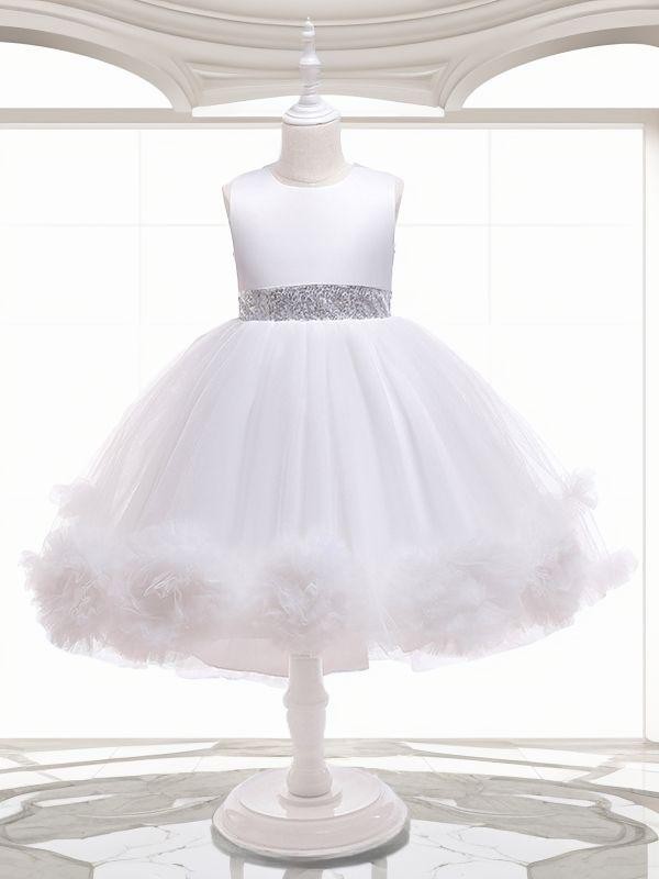 Ball-Gown Princess Petite Scoop Sleeveless Tea-Length Tulle Flower Girl Dress