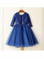 A-line Princess Scoop Long Sleeves Joyful Tea-Length Tulle Flower Girl Dress With Lace