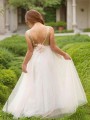 A-line Princess Scoop Sleeveless Floor-Length Tulle Adorable Flower Girl Dress With Sequins