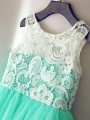 A-line Princess Scoop Sleeveless Tea-Length Sparkling Tulle Flower Girl Dress With Lace