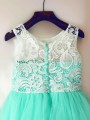 A-line Princess Scoop Sleeveless Tea-Length Sparkling Tulle Flower Girl Dress With Lace