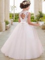 Ball-Gown Princess Charming Jewel Sleeveless Floor-Length Tulle Flower Girl Dress With Applique