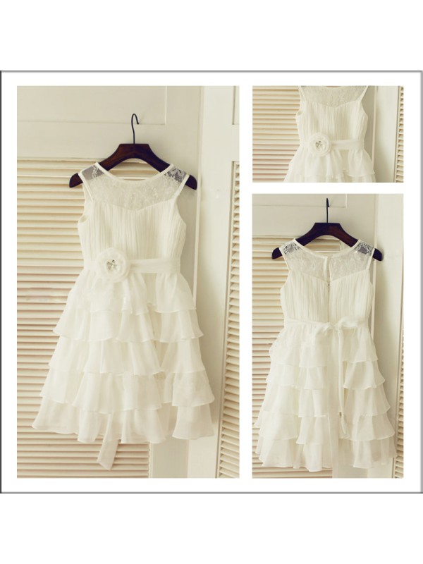 A-line Scoop Delightful Sleeveless Tea-Length Chiffon Flower Girl Dress With Layers