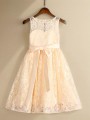 A-line Scoop Sleeveless Tea-Length Innocent Lace Flower Girl Dress