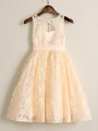 A-line Scoop Sleeveless Tea-Length Innocent Lace Flower Girl Dress