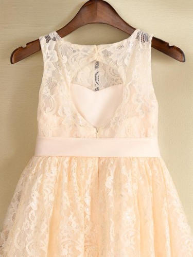 A-line Scoop Sleeveless Tea-Length Innocent Lace Flower Girl Dress