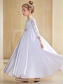 A-line Scoop 3/4 Sleeves Ankle-Length Angelic Satin Flower Girl Dress