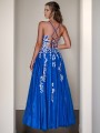 Unique A-line V-neck Floor-Length Tulle Dress With Slit