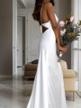 Sheath/Column Tight Spaghetti Straps Sleeveless Sweep Train NS Elastic Woven Satin Wedding Dress With Ruched