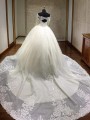 Ball-Gown Princess Off-the-Shoulder Long Sleeves Cathedral Train Ethereal Tulle Wedding Dress With Applique