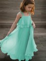 Empire Spaghetti Straps Delightful Sleeveless Floor-Length Chiffon Flower Girl Dress With Ruffles