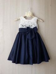 A-line Straps Sleeveless Tea-Length Taffeta Dainty Flower Girl Dress With Bowknot