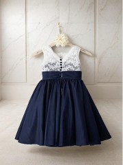 A-line Straps Sleeveless Tea-Length Taffeta Dainty Flower Girl Dress With Bowknot