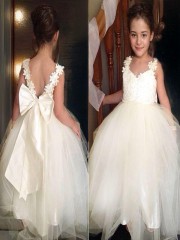 Ball-Gown Princess Sweetheart Sleeveless Sweet Floor-Length Tulle Flower Girl Dress With Bowknot