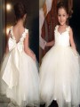 Ball-Gown Princess Sweetheart Sleeveless Sweet Floor-Length Tulle Flower Girl Dress With Bowknot