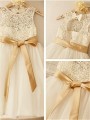 A-line Princess Scoop Fairy-tale Sleeveless Knee-Length Tulle Flower Girl Dress With Bowknot