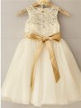 A-line Princess Scoop Fairy-tale Sleeveless Knee-Length Tulle Flower Girl Dress With Bowknot