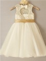 A-line Princess Scoop Fairy-tale Sleeveless Knee-Length Tulle Flower Girl Dress With Bowknot